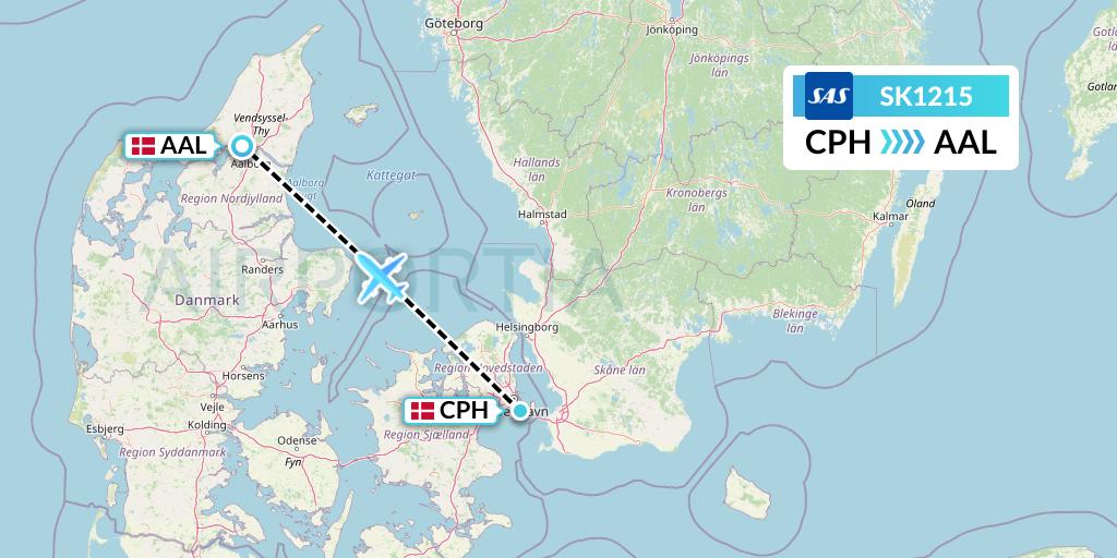 SK1215 SAS Flight Map: Copenhagen to Aalborg