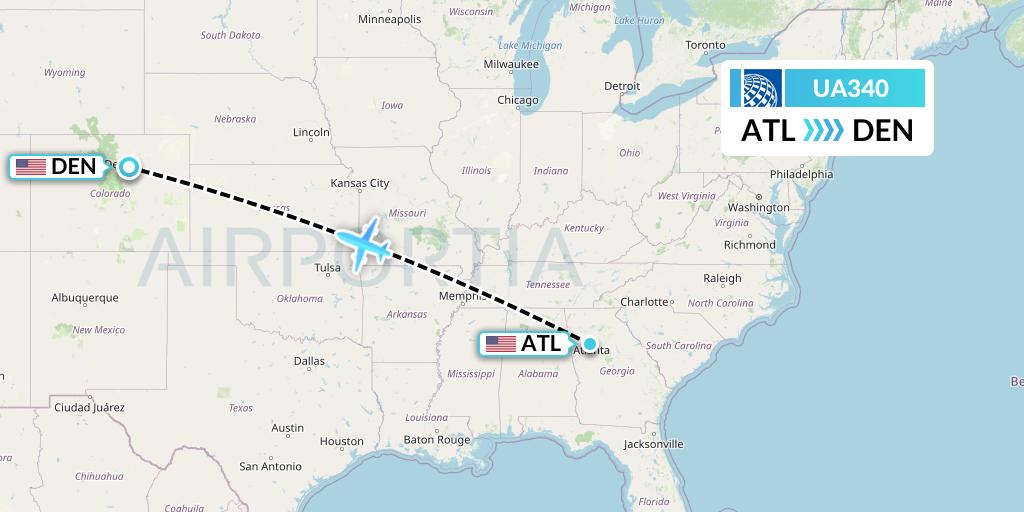 UA340 United Airlines Flight Map: Atlanta to Denver