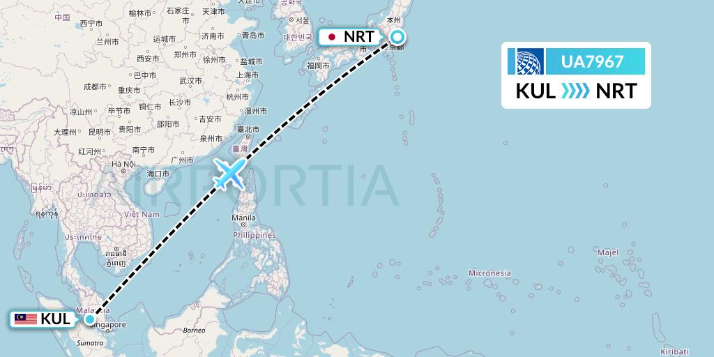 UA7967 United Airlines Flight Map: Kuala Lumpur to Tokyo