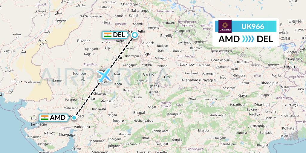 UK966 Flight Status Vistara: Ahmedabad to Delhi (VTI966)