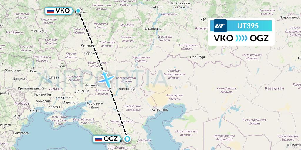 UT395 UTair Flight Map: Moscow to Beslan