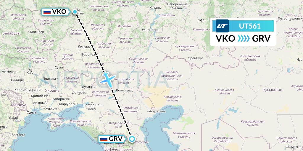 UT561 UTair Flight Map: Moscow to Grozny