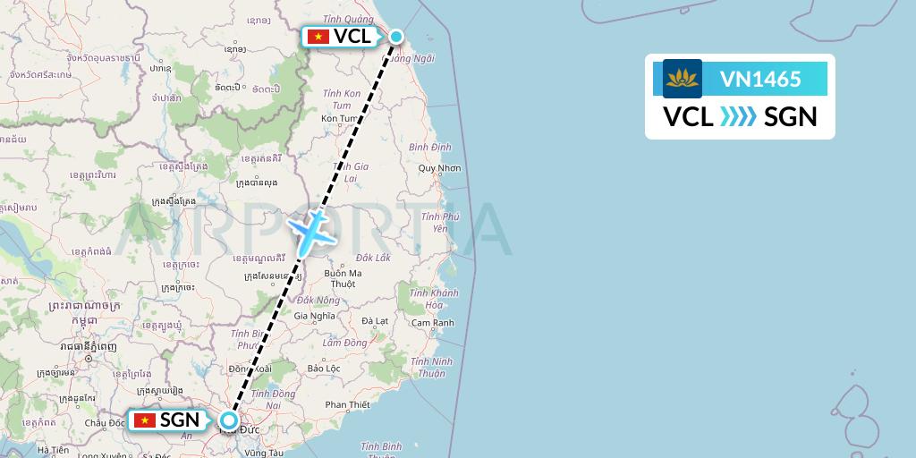 VN1465 Vietnam Airlines Flight Map: Chu Lai to Ho Chi Minh City