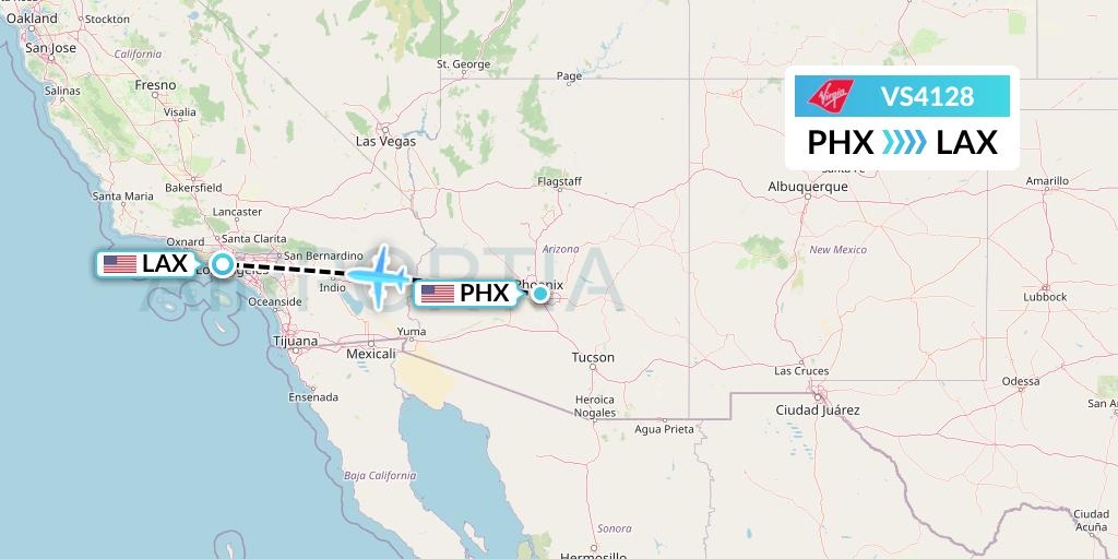 VS4128 Virgin Atlantic Airways Flight Map: Phoenix to Los Angeles