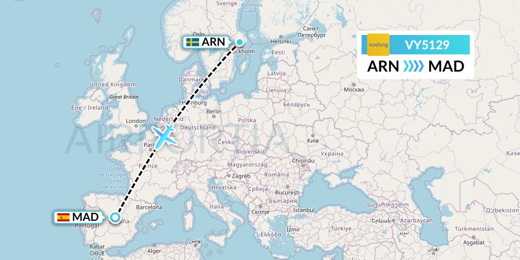 VY5129 Vueling Flight Map: Stockholm to Madrid