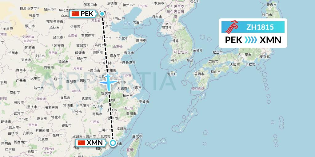 ZH1815 Shenzhen Airlines Flight Map: Beijing to Xiamen