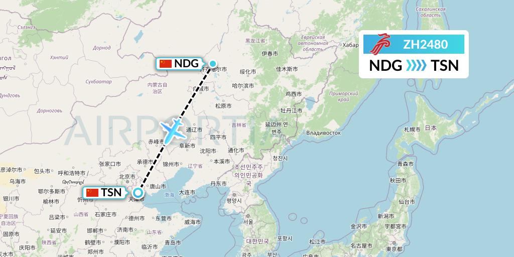 ZH2480 Shenzhen Airlines Flight Map: Qiqihar to Tianjin