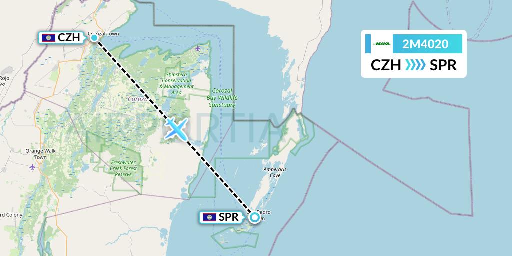 2M4020 Maya Island Air Flight Map: Corozal to San Pedro