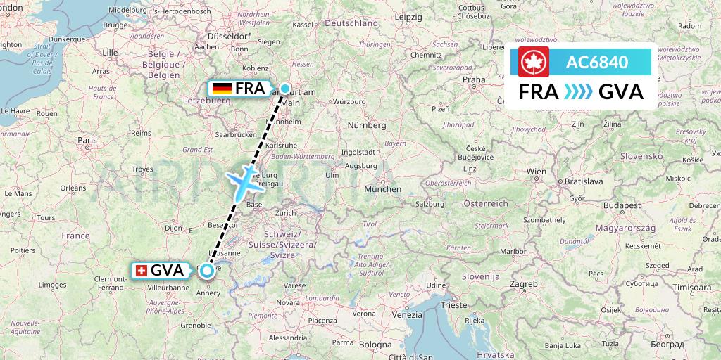 AC6840 Air Canada Flight Map: Frankfurt to Geneva