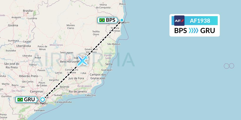 AF1938 Air France Flight Map: Porto Seguro to Sao Paulo
