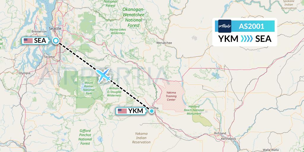 AS2001 Alaska Airlines Flight Map: Yakima to Seattle