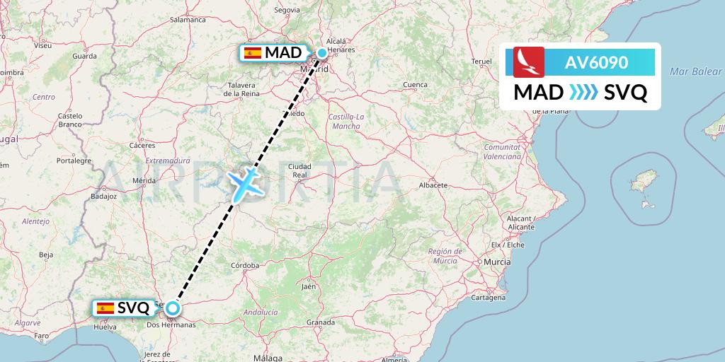 AV6090 Avianca Flight Map: Madrid to Seville