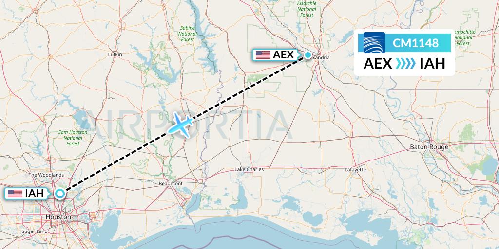 CM1148 Copa Airlines Flight Map: Alexandria to Houston