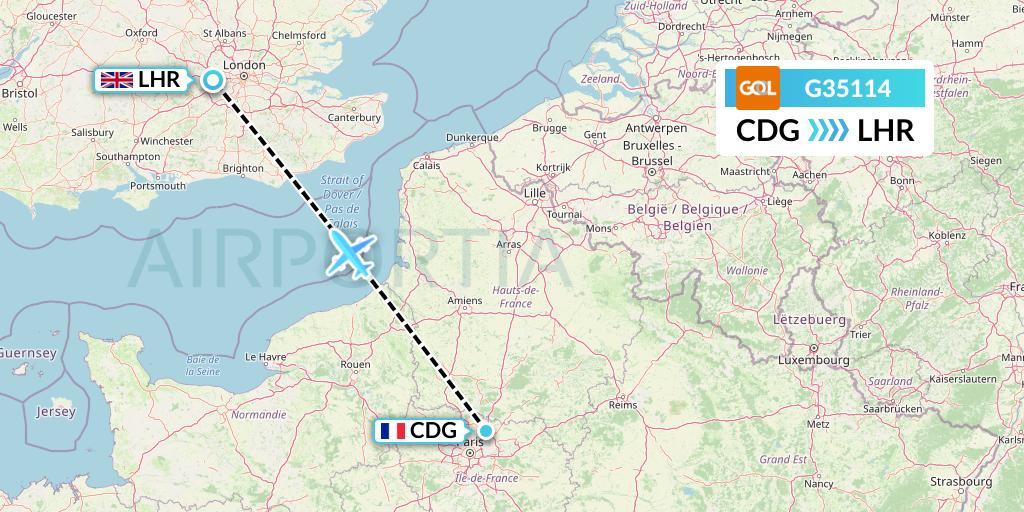 G35114 GOL Transportes Aeros Flight Map: Paris to London