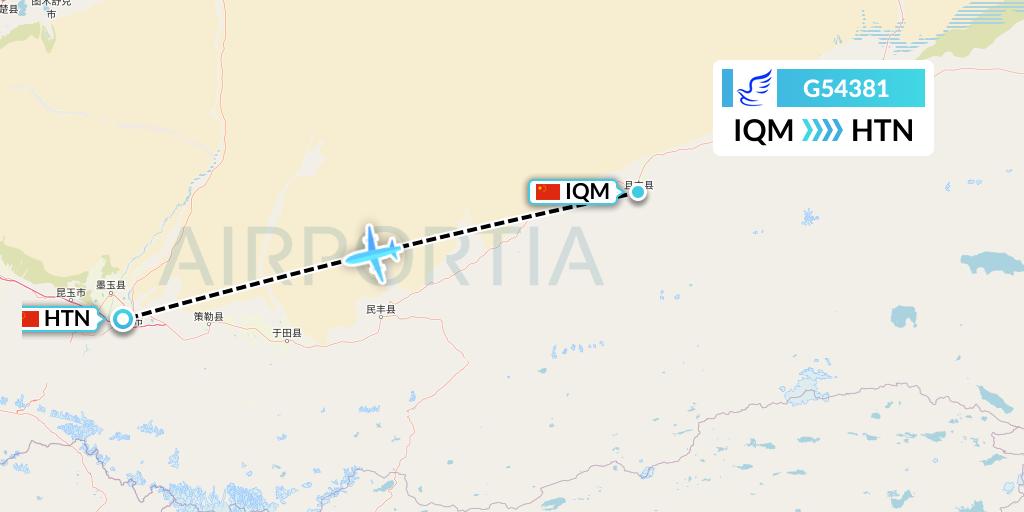 G54381 China Express Airlines Flight Map: Qiemo to Hotan