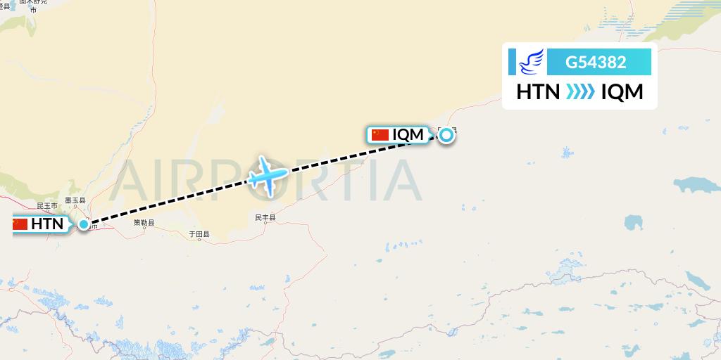 G54382 China Express Airlines Flight Map: Hotan to Qiemo