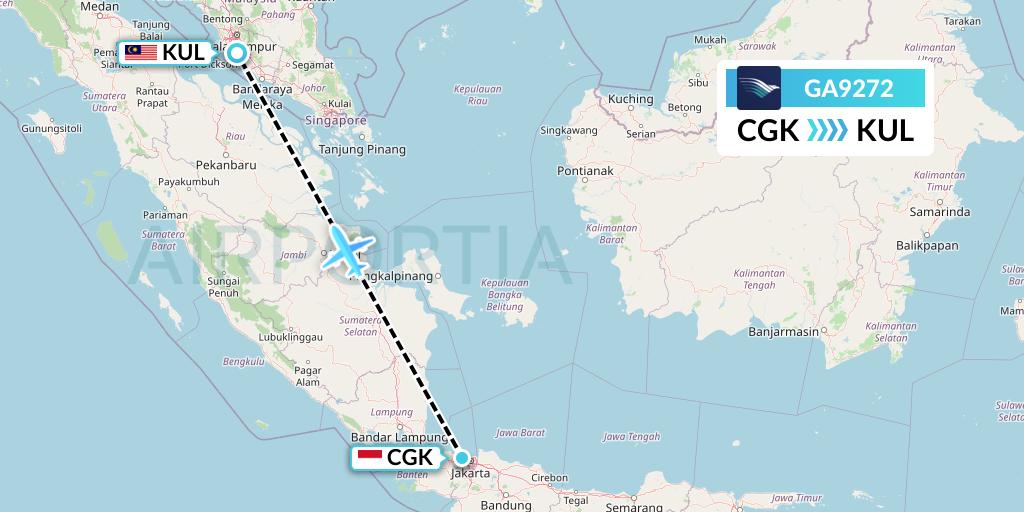 GA9272 Garuda Indonesia Flight Map: Jakarta to Kuala Lumpur