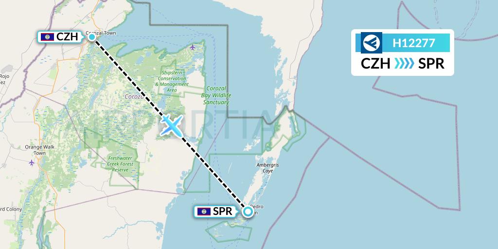 H12277 Hahn Air Systems Flight Map: Corozal to San Pedro