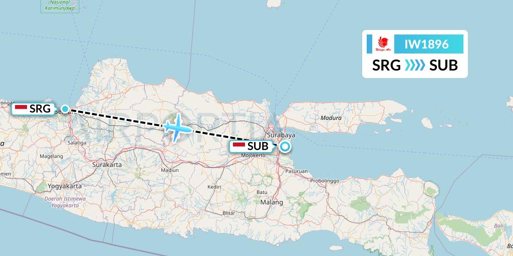 IW1896 Wings Air Flight Map: Semarang to Surabaya