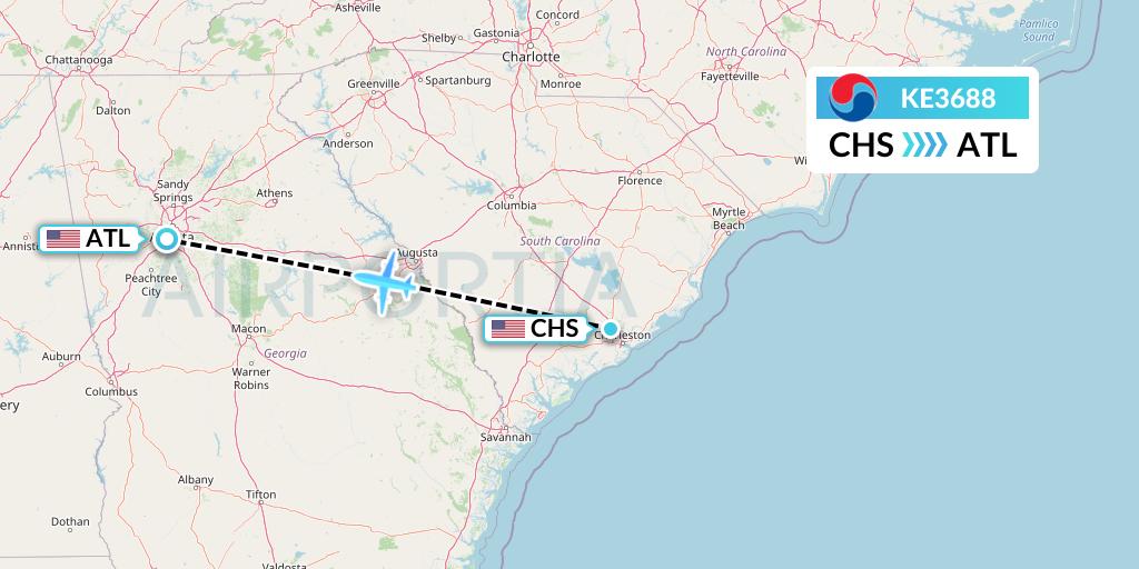 KE3688 Korean Air Flight Map: Charleston to Atlanta
