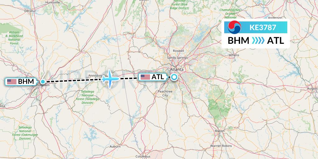KE3787 Korean Air Flight Map: Birmingham to Atlanta