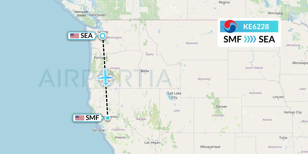 KE6228 Korean Air Flight Map: Sacramento to Seattle
