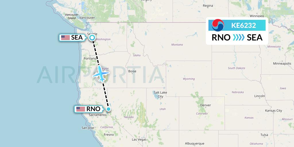 KE6232 Korean Air Flight Map: Reno to Seattle