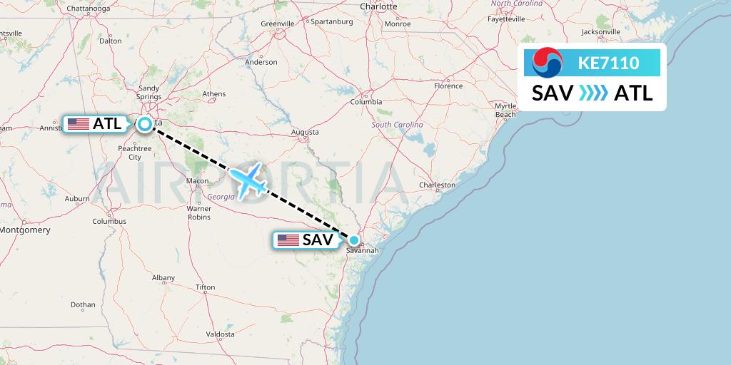 KE7110 Korean Air Flight Map: Savannah to Atlanta
