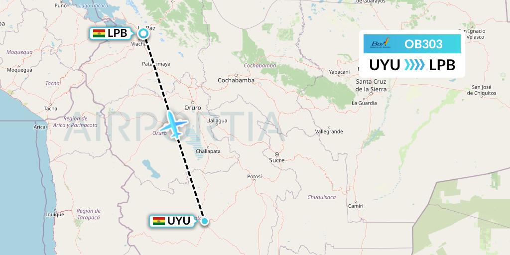 OB303 Boliviana de Aviacion Flight Map: Uyuni to La Paz