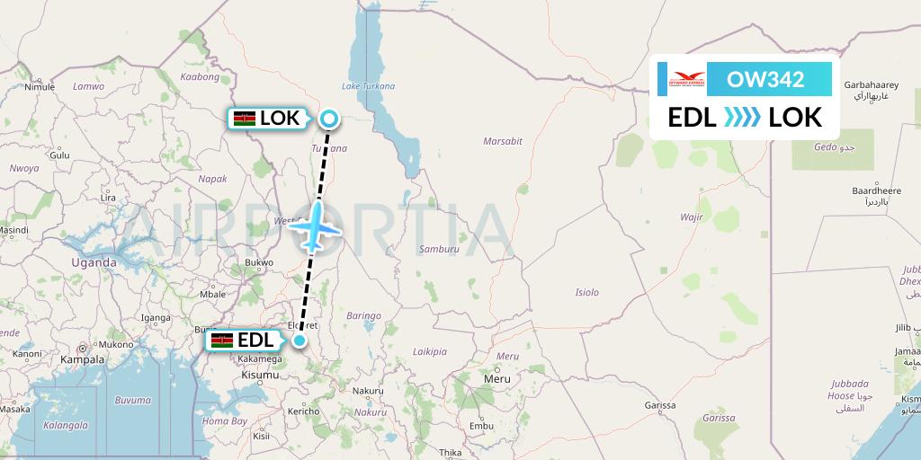 OW342 Skyward Express Flight Map: Eldoret to Lodwar