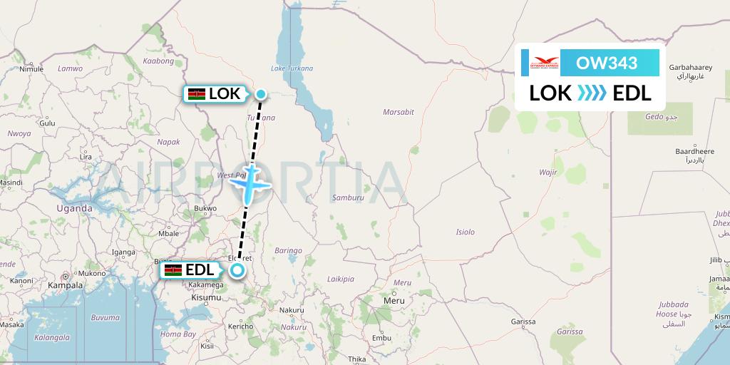 OW343 Skyward Express Flight Map: Lodwar to Eldoret
