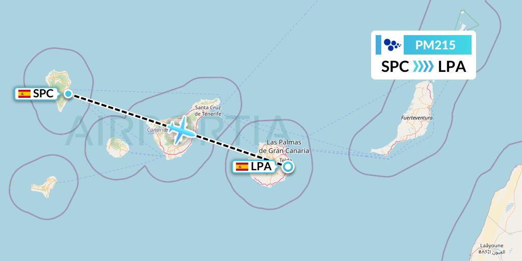 PM215 CanaryFly Flight Map: La Palma to Las Palmas