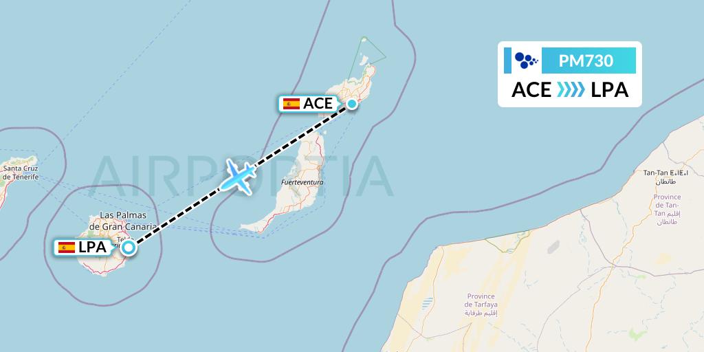 PM730 CanaryFly Flight Map: Lanzarote to Las Palmas