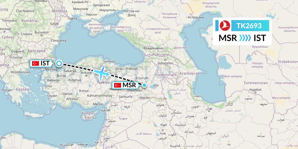 TK2693 Turkish Airlines Flight Map: Mus to Istanbul