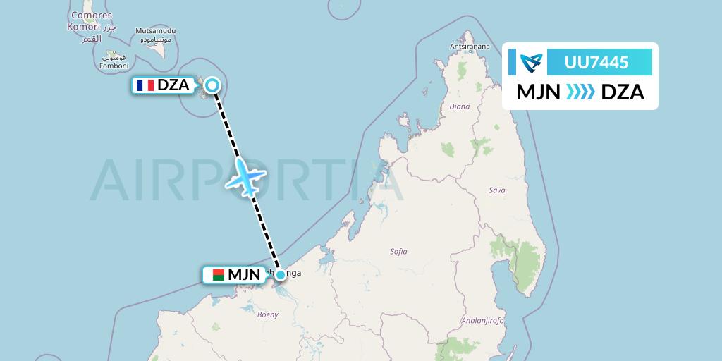 UU7445 Air Austral Flight Map: Madagascar to Dzaoudzi