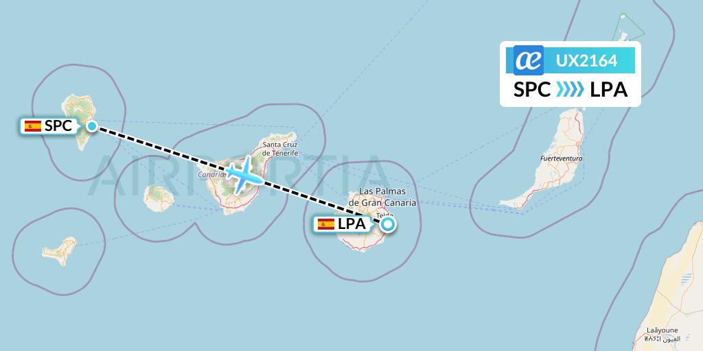 UX2164 Air Europa Flight Map: La Palma to Las Palmas