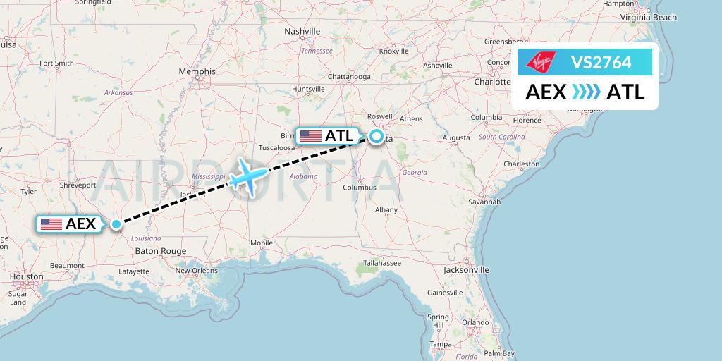 VS2764 Virgin Atlantic Airways Flight Map: Alexandria to Atlanta