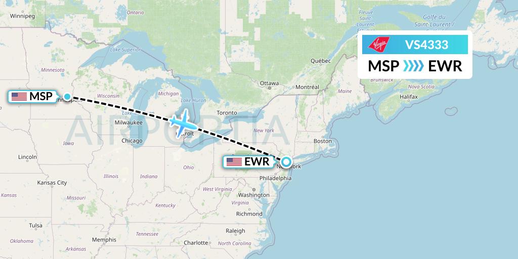 VS4333 Virgin Atlantic Airways Flight Map: Minneapolis to New York