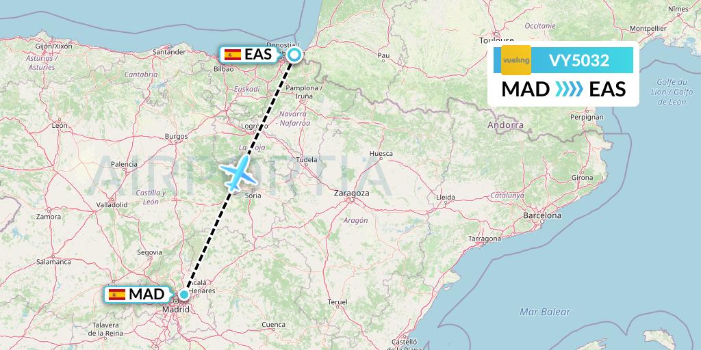 VY5032 Vueling Flight Map: Madrid to San Sebastian