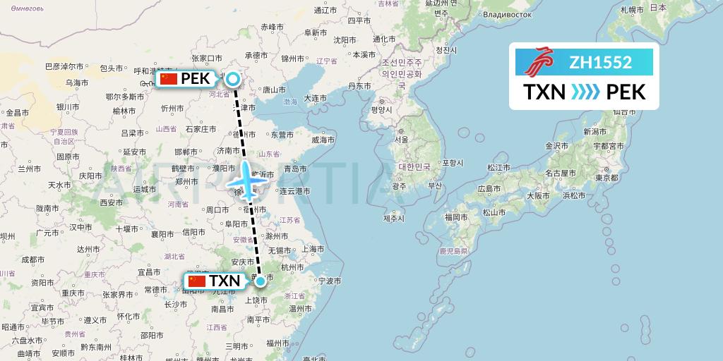 ZH1552 Shenzhen Airlines Flight Map: Huangshan City to Beijing