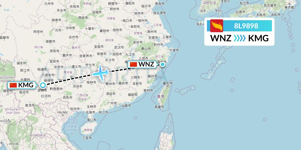 8L9898 Lucky Air Flight Map: Wenzhou to Kunming