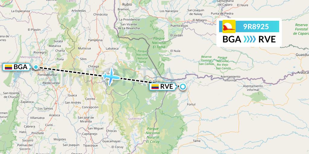 9R8925 Satena Flight Map: Bucaramanga to Saravena