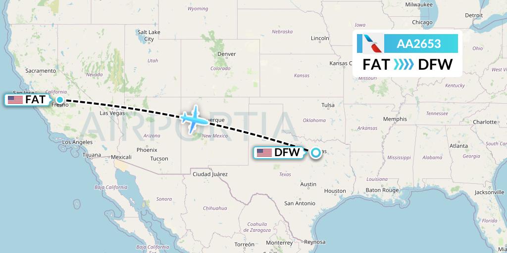 AA2653 American Airlines Flight Map: Fresno to Dallas