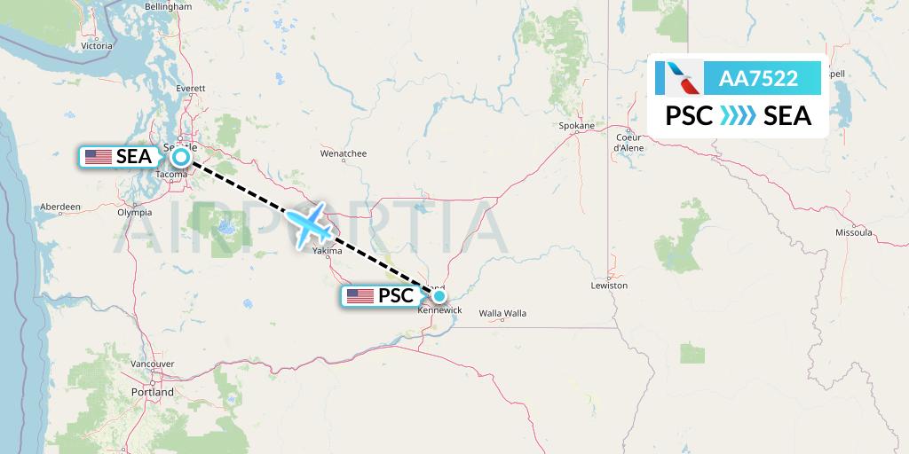 AA7522 American Airlines Flight Map: Pasco to Seattle