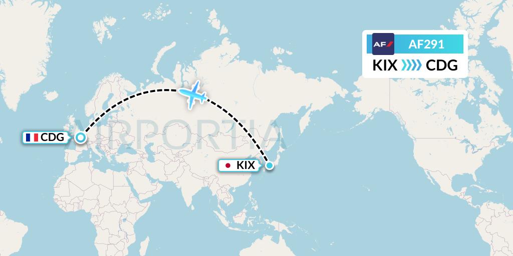AF291 Air France Flight Map: Osaka to Paris
