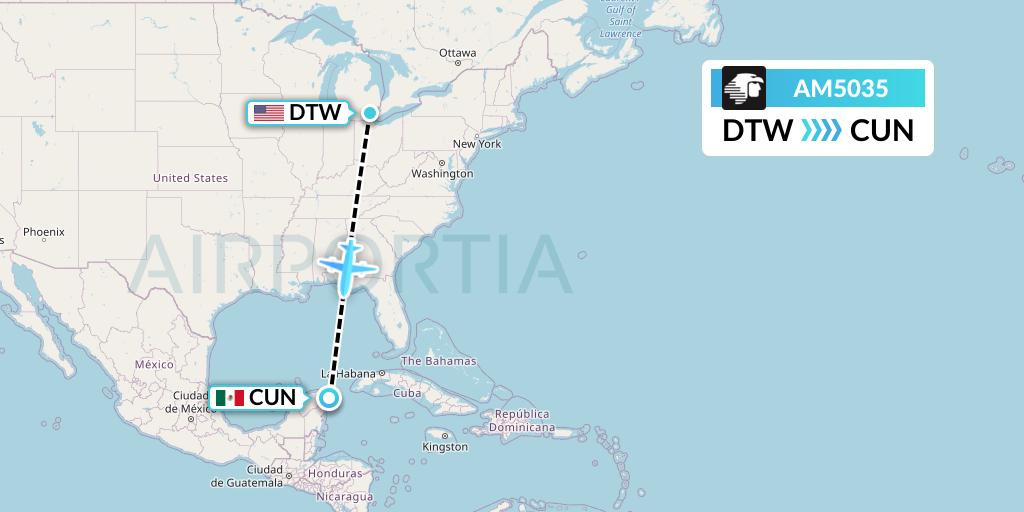 AM5035 Aeromexico Flight Map: Detroit to Cancun