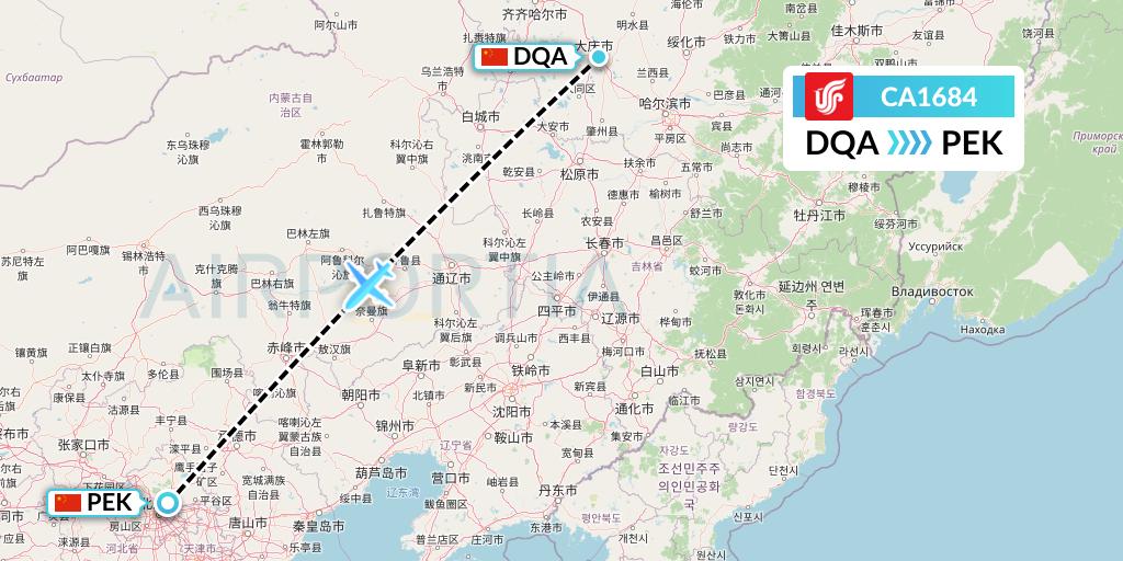 CA1684 Air China Flight Map: Daqing to Beijing
