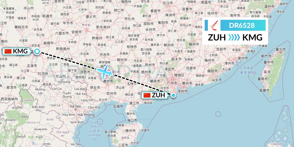 DR6528 Ruili Airlines Flight Map: Zhuhai to Kunming