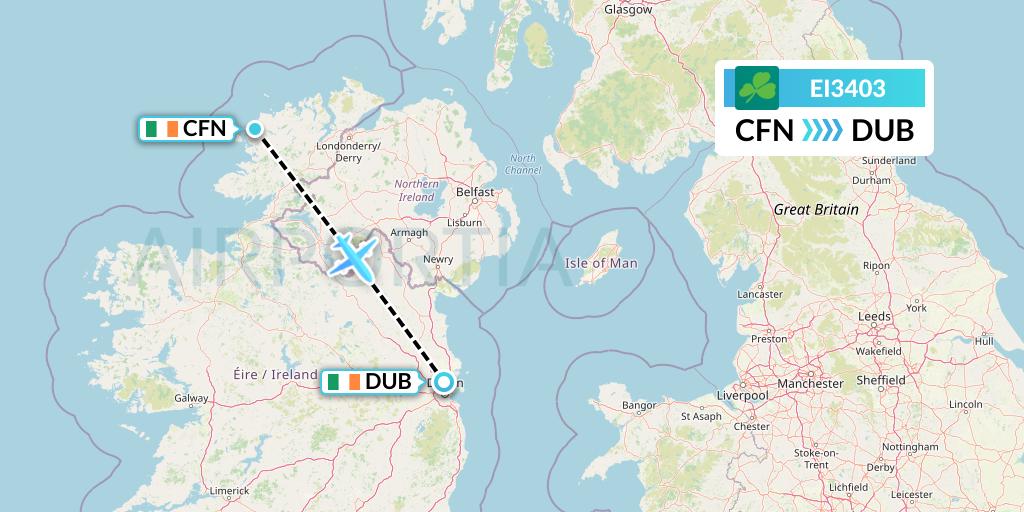 EI3403 Aer Lingus Flight Map: Donegal to Dublin