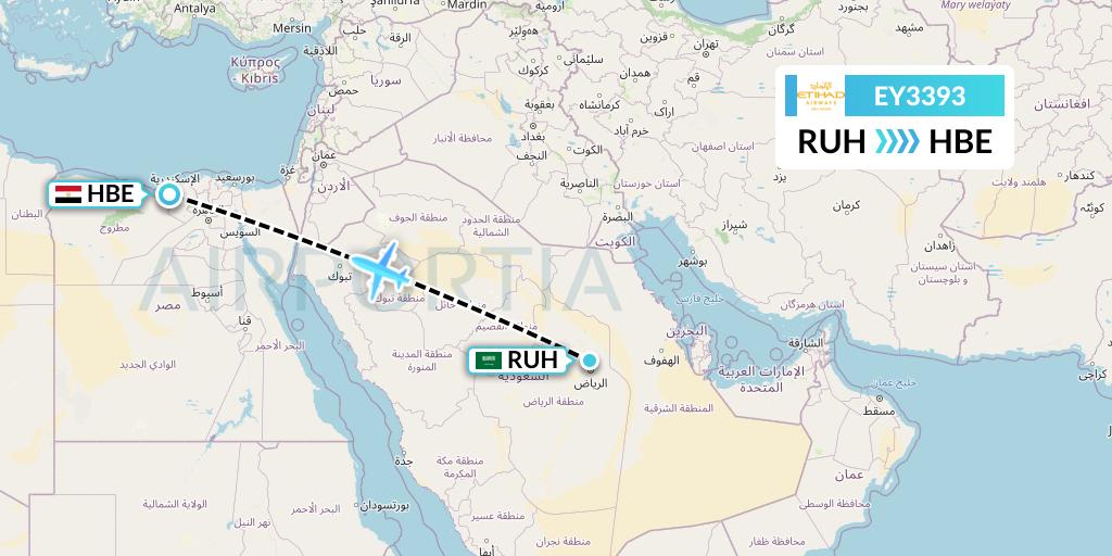 EY3393 Etihad Airways Flight Map: Riyadh to Alexandria